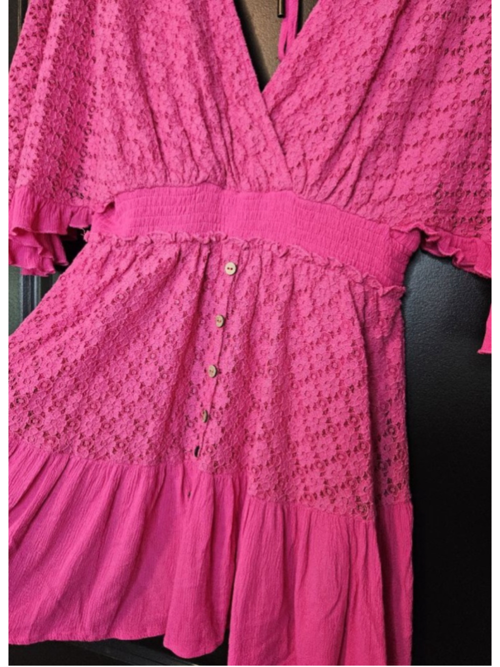 BiBi Boutique Eyelet Lacey Romper Magenta Pink Mini Dress S/M - Picture 4 of 7